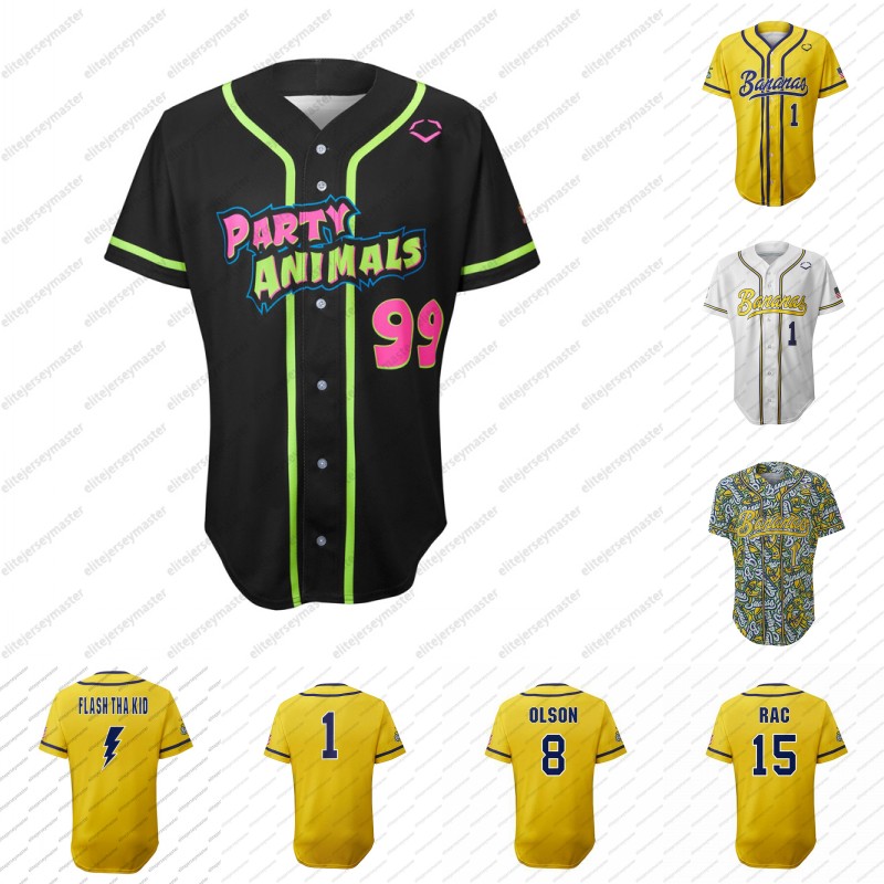 Savannah Bananas 1 Bill LeRoy 15 Rac 5 Meadows 8 Olson 12 Luigs Flash Tha Kid Personalized Customized Baseball Jerseys Custom Any Number Name For Men Women Youth 66