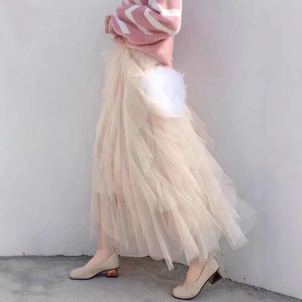 Irregular Mesh Half Spring Summer Autumn Versatile Commuting High Slimming Elastic Waist A-line Mid-length Skirt for Women