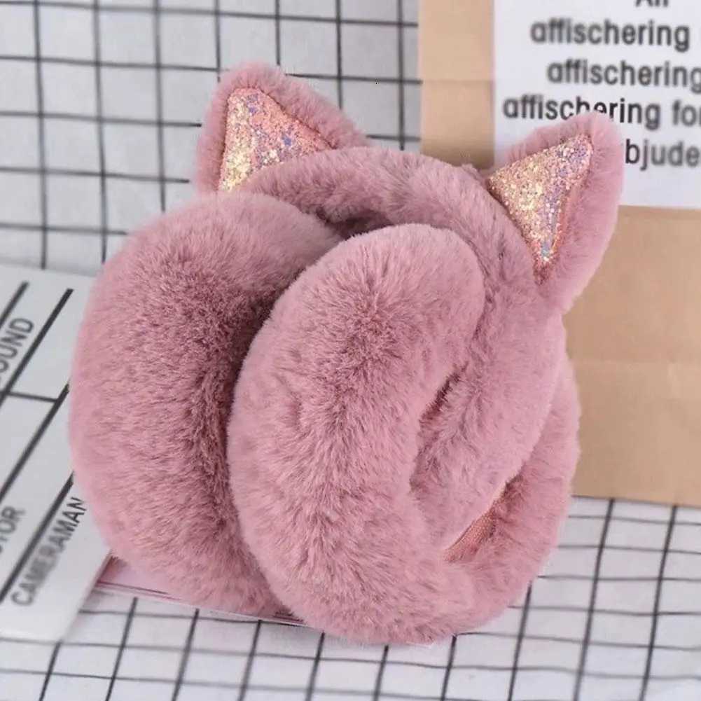 Cute Cat Ear Warmers Glitter Ears Plush Earmuffs Winter Cozy Warm for Girls Cold Weather Lovely Ear Warmer W251110