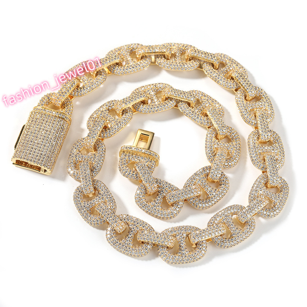 Brass Fine Chain Necklaces Bulk Chunky Hip Hop Men 16mm Iced Out Cz Mariner Coffee Bean Link Cuban Chain Necklace