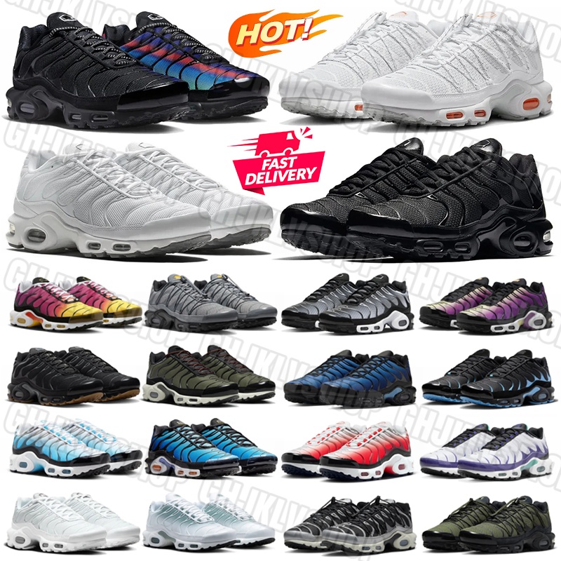 Designer tn plus tns mens trainers Leather mesh rubber running shoes Triple Black White Hyper Blue outdoor sports sneakers Factory direct sale chaussures 40-46