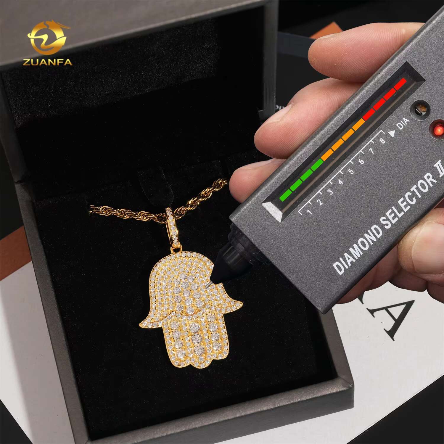 Hip Hop Fashion Rapper Charm 925 Sterling Silver Iced Out Diamond Moissanite Hamsa Hand Pendant