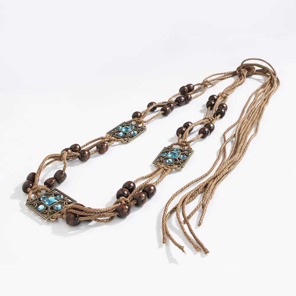 Bohen woven waist chain fashionable retro dress leather tassel belt body belt ethnic style waist rope X250410