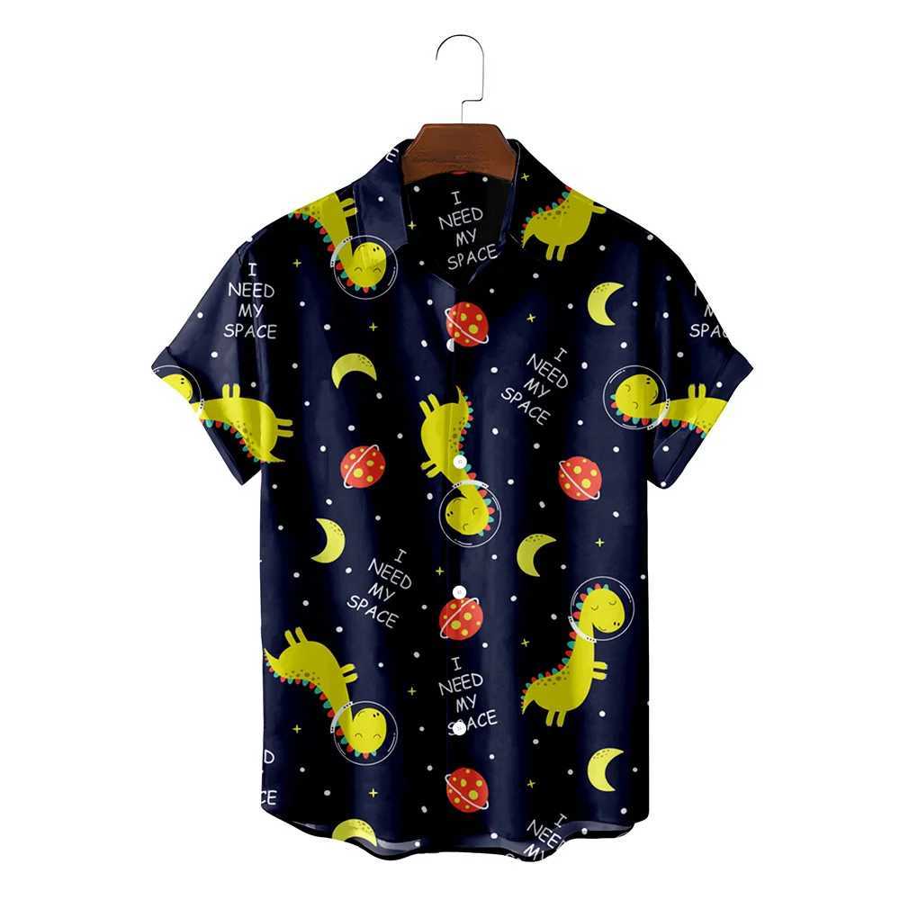 Interesting dinosaur Hawaiian shirt 3D printed casual mens summer beach short sleeved shirt fashionable mens vocal lapel Camissa X250410