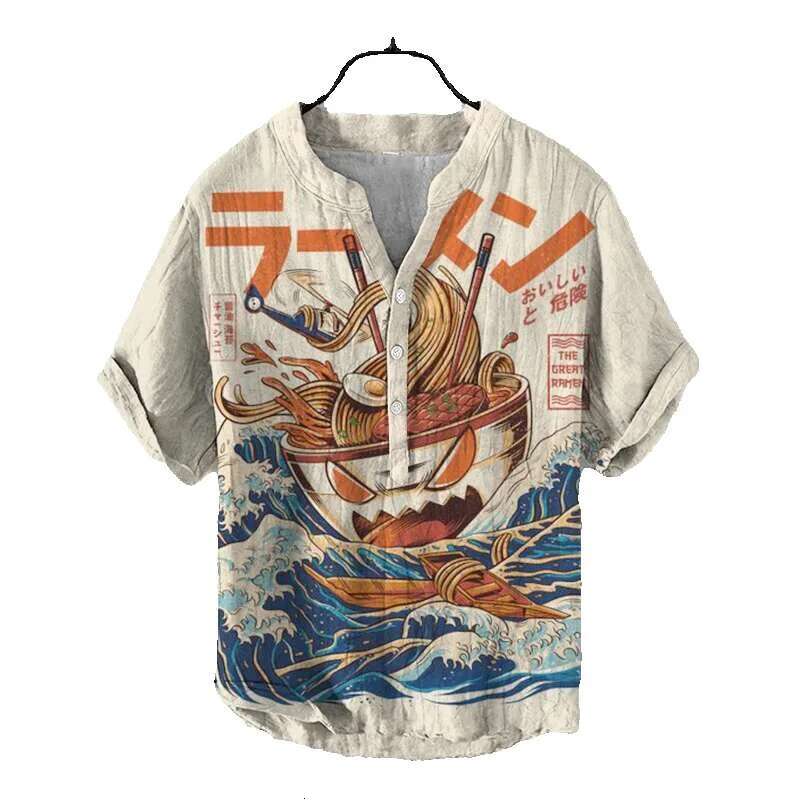 Henry Summer casual T-shirt wave 3D printed cardigan short sleeved fashionable top Men's clothing