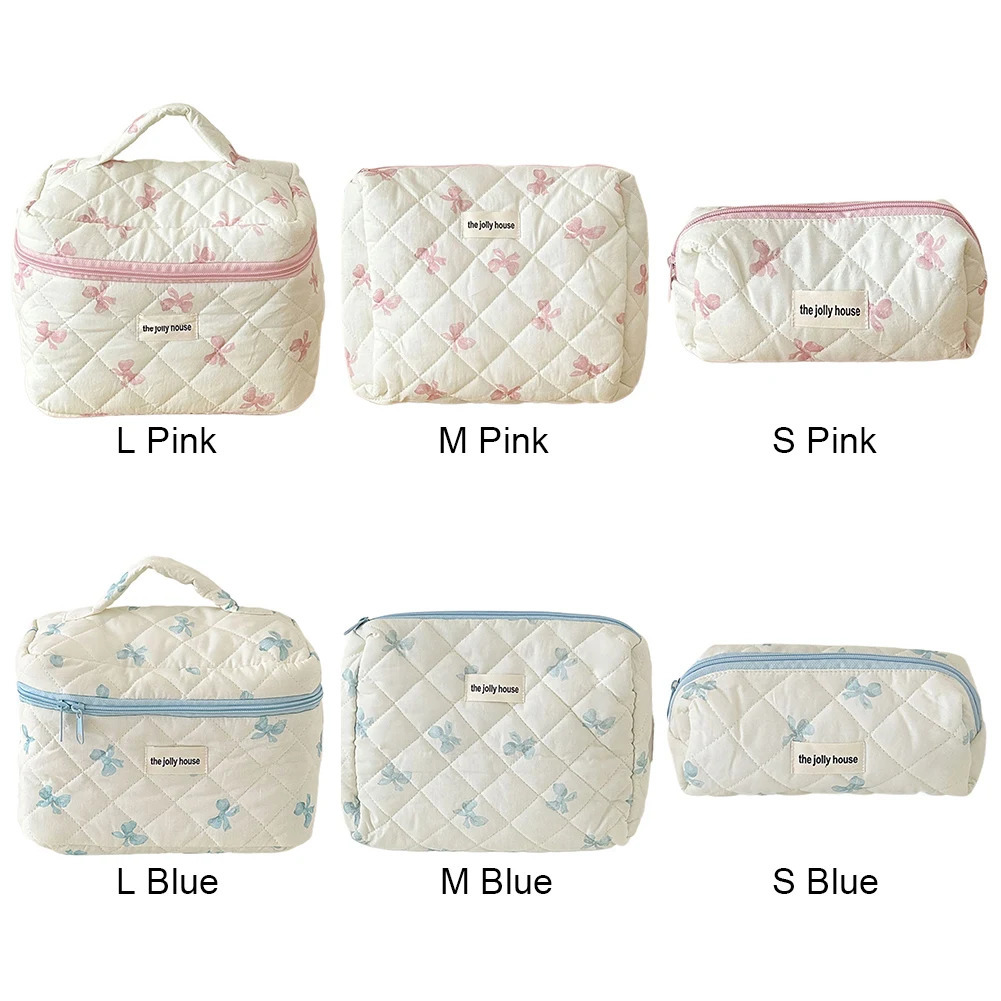 Cute Bow Flower Quilting Cotton Makeup Bag Women Zipper Cosmetic Organizer Female Cloth Handbag Portable Toiletry Case 251110