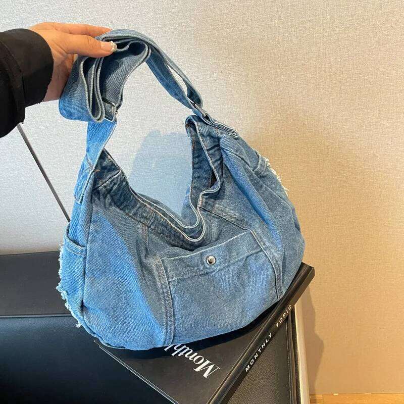 Casual Denim Women's Shoulder Bags Large Capacity Retro Design Ladies Tote Handbags Korean Style Trendy Female Crossbody Bag