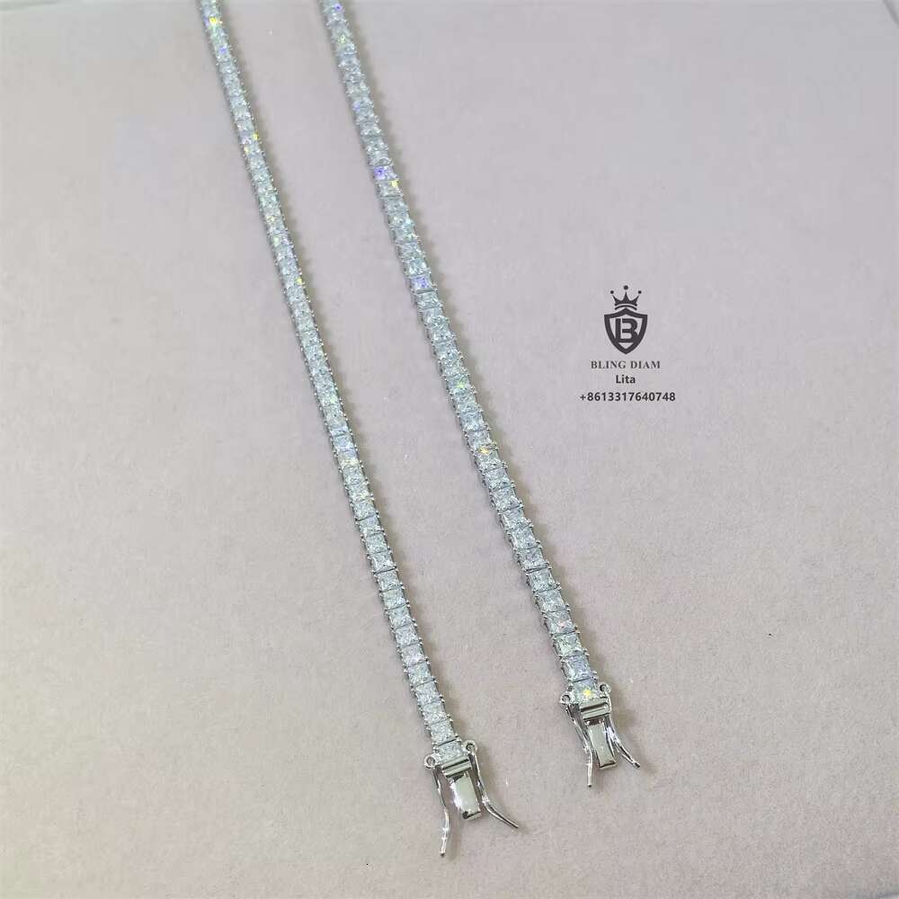 Fashion Hip Hop Small Size square 3*3mm 925 Silver Iced Out Tennis Necklace Tennis Bracelet