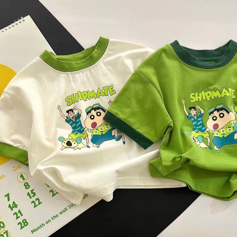 GS- Ddmyshoesvip Children S Clothing Pure Cotton Short T Shirt For Boys New Summer Baby Cartoon Contrasting Children S Top Girl Round Neck Half Sleeve