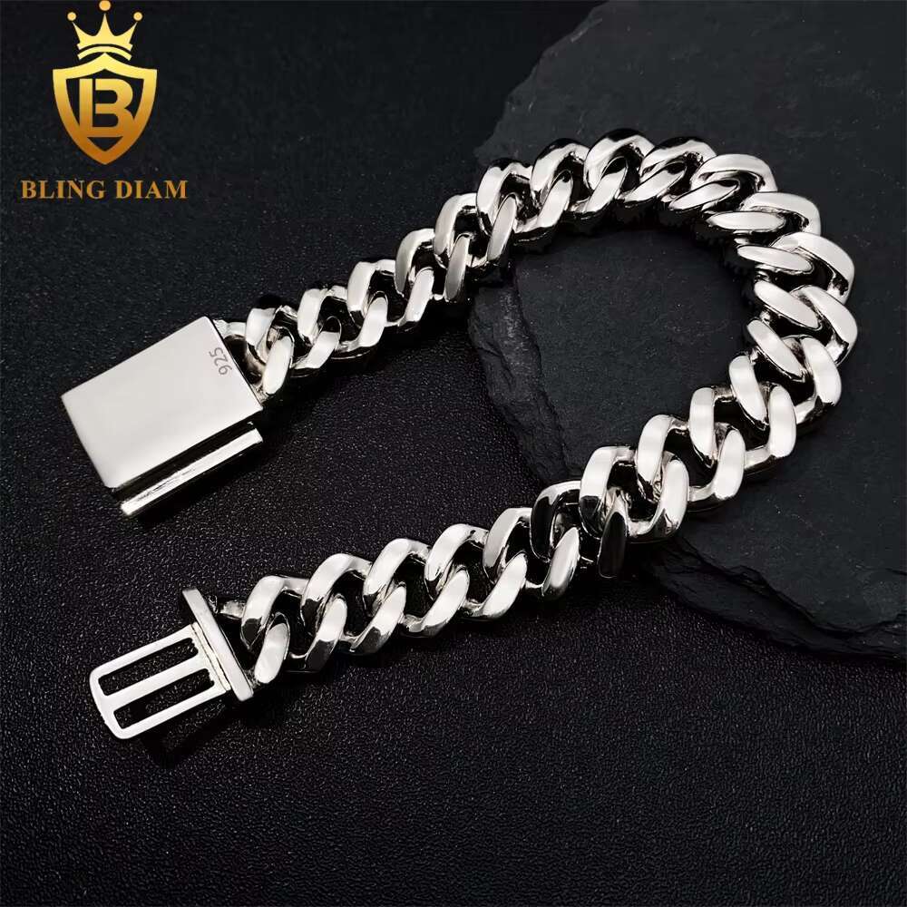 12.3mm Hip Hop Jewelry 925 Sterling Silver VVS Diamond Moissanite Iced Out Cuban Link Chain Bracelet Necklace