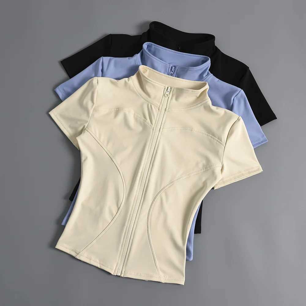 Ultra thin zipper yoga short sleeved top casual stand up collar fitness jacket quick drying and breathable outdoor yoga suitXJ250410