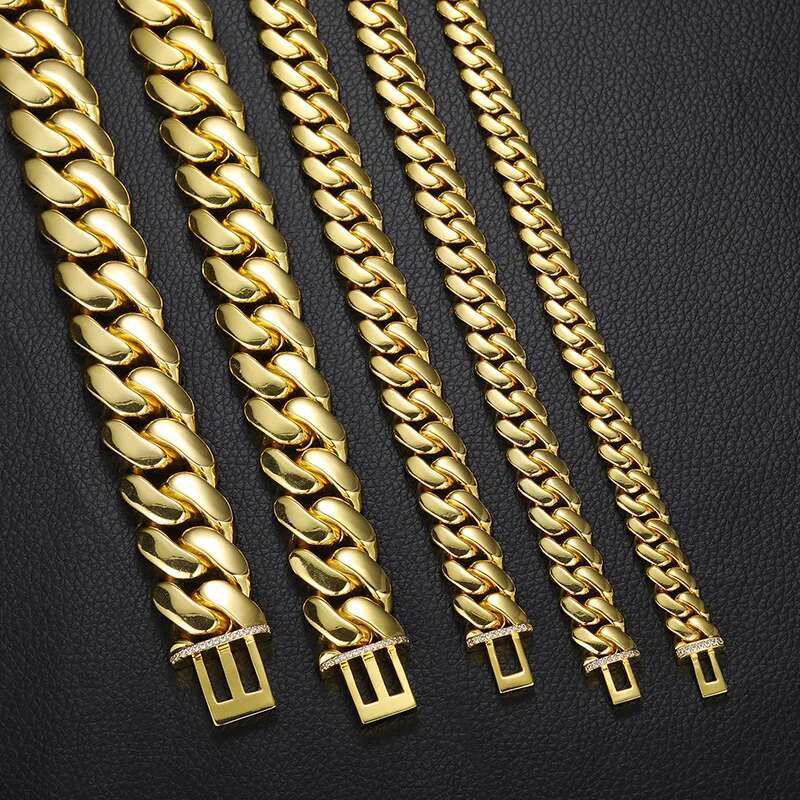12-20mm wide Hip Hop Bling Iced Out Round Cuban Miami Link Chain Necklaces for Men Rapper Jewelry Gold Silver Color