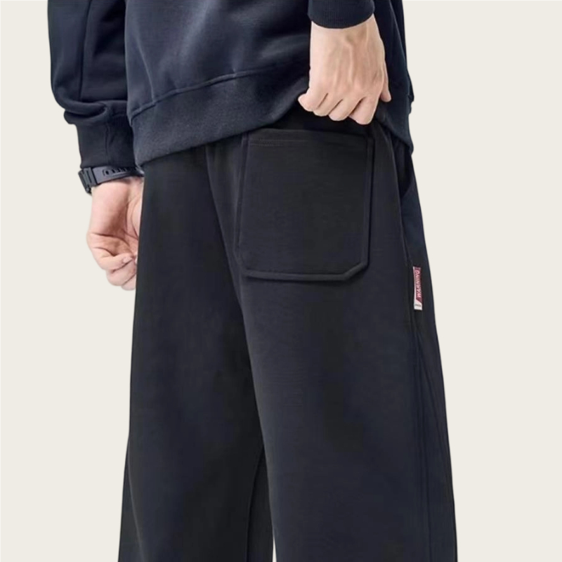 Men's New Arrival Trendy Knit Pants - Extra-Long Black Relaxed Straight-Leg Trousers 3002