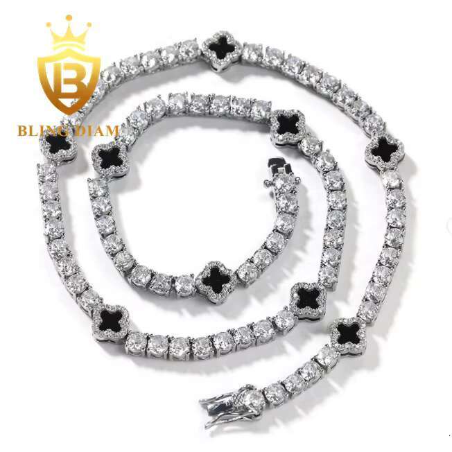 Fashion Black Clover Moissanite Tennis Chain Bracelet 925 Silver 3mm Moissanite Bracelet Pass Diamond test Hip Hop Bracelet