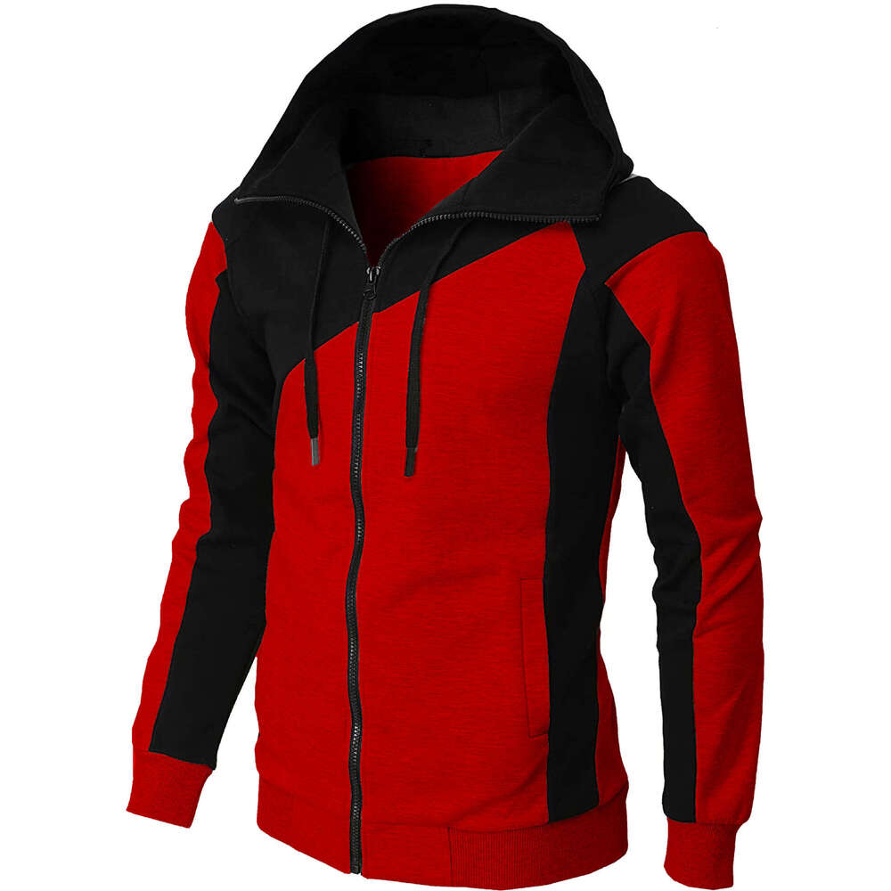 Cross-Border Color-Block Men Slim Fit Hooded Sweatshirt Casual Fashion Men's Long Sleeve Sports Jacket