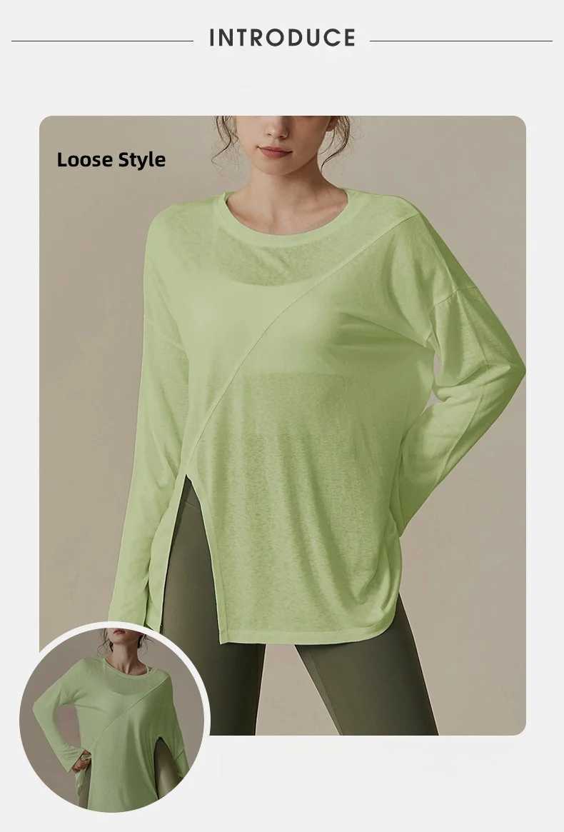 Yoga clothing womens running sports loose T-shirt Pilates training long sleeved breathable hollow split topXJ250410