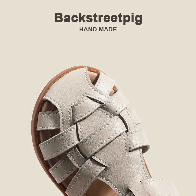 Childrens sandals girls fashionable Roman woven genius leather sandals anti slip soft sole summer shoe sizes 22-31 Z250410