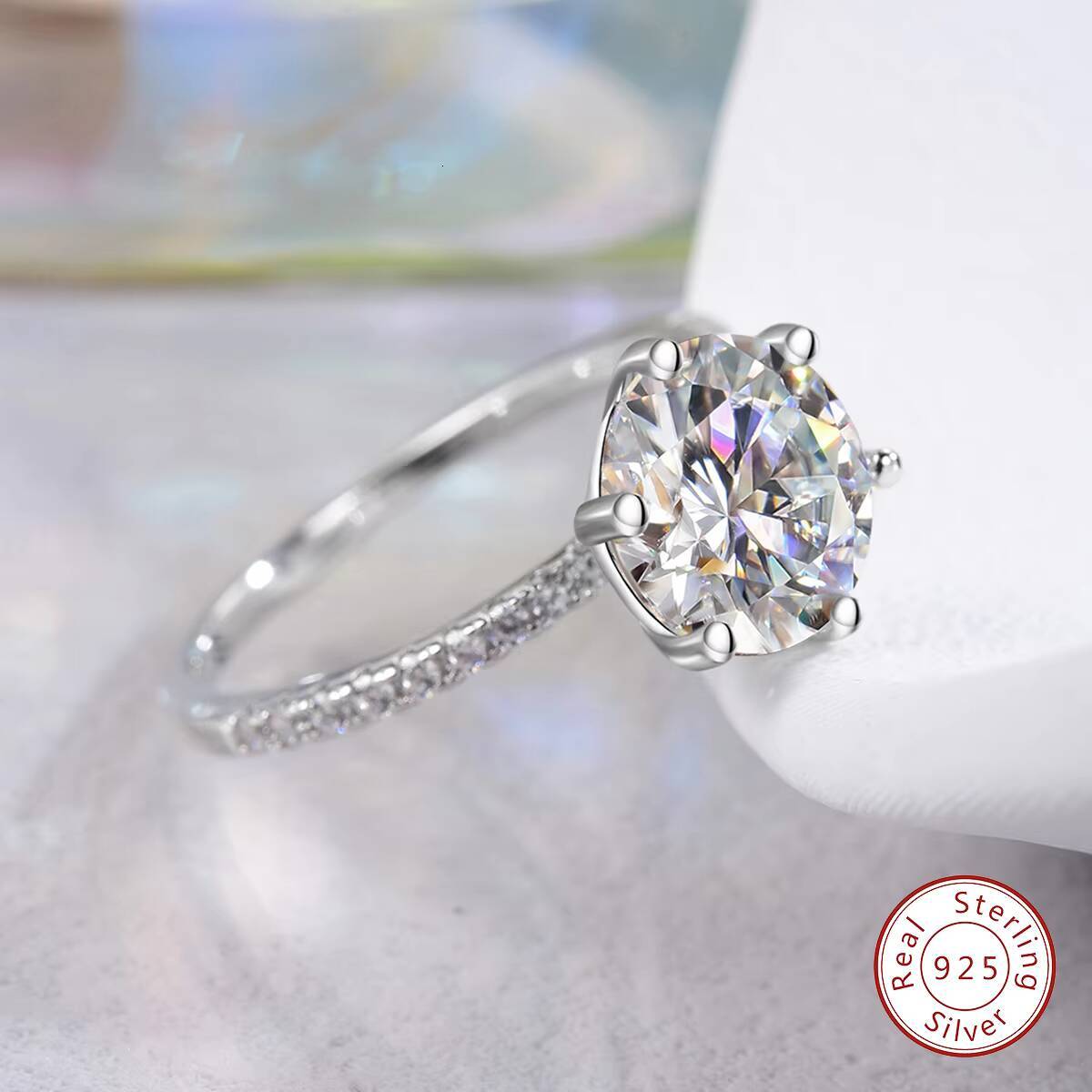 Luxury Pass Diamond Tester Big 3CT Halo Round Shape Moissanaite Wedding Rings for Women 925 Sterling Silver High End Jewelry