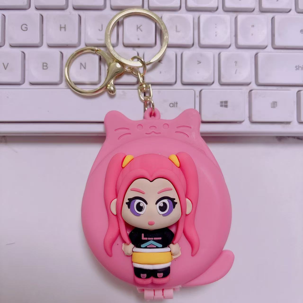 Custom Kpop Demon Hunters Small Round Makeup Mirror Keychains Compact Mirror Keychain Rotating Folding Mirror Keyring