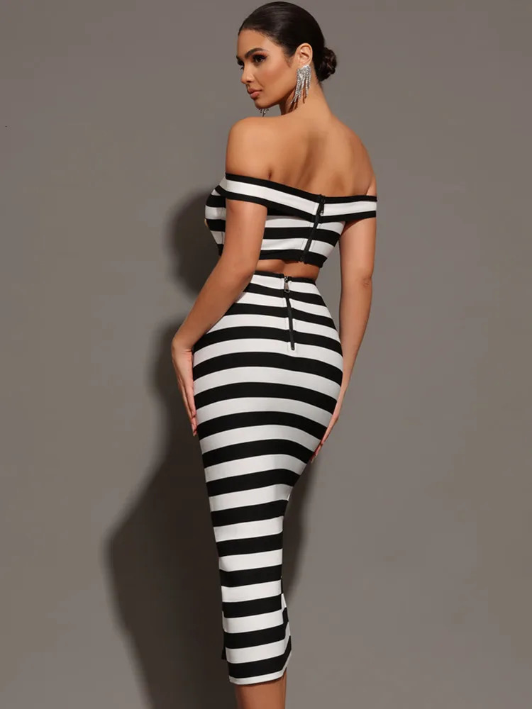 Womens Summer Sexy Shoulder Strap Button Two Piece Mini Bandage Set Celebrity ner Evening Party 250410