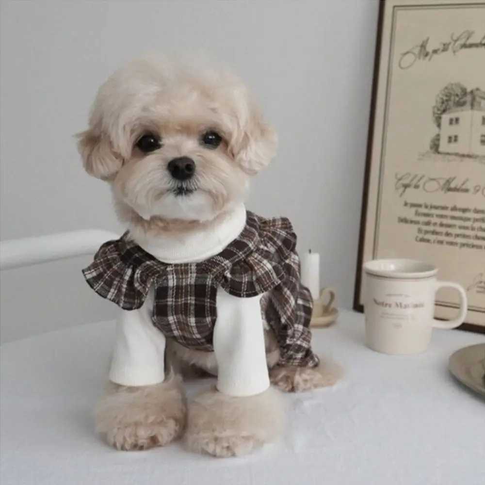 Retro Pet Plaid Strap Skirt Breathable Thin Design Dog Vest Dresses Flying Sleeve Soft Cat Plaid Pleated Shirt For Puppy Kittens J251110
