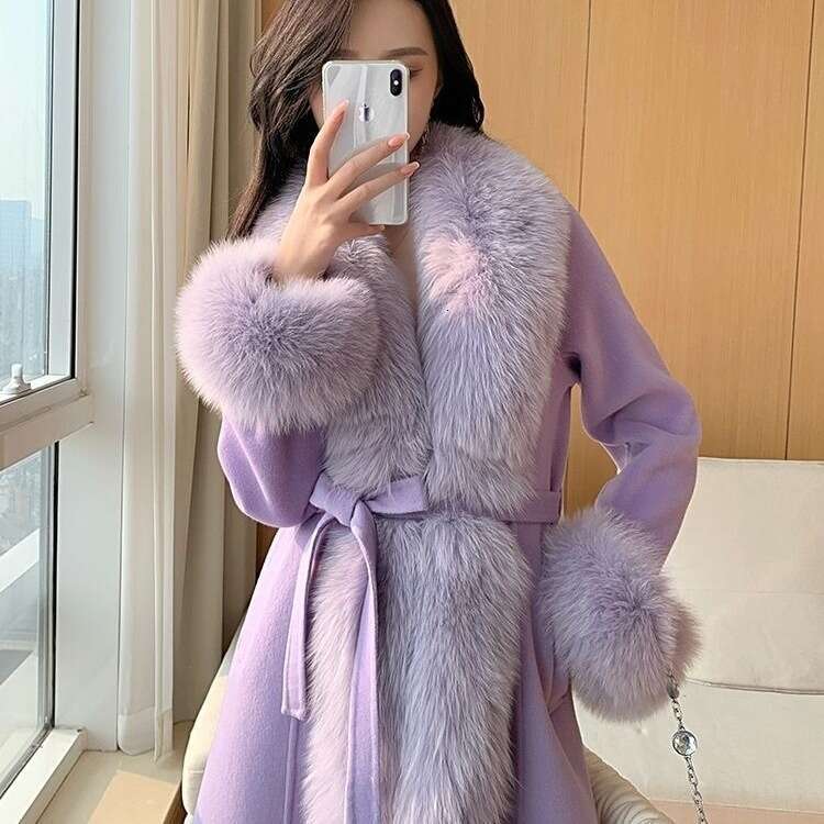 Woolen Fashion MidLength Wool Women's Winter Collar Internet Celebrity Faux Fur Coat Trendy