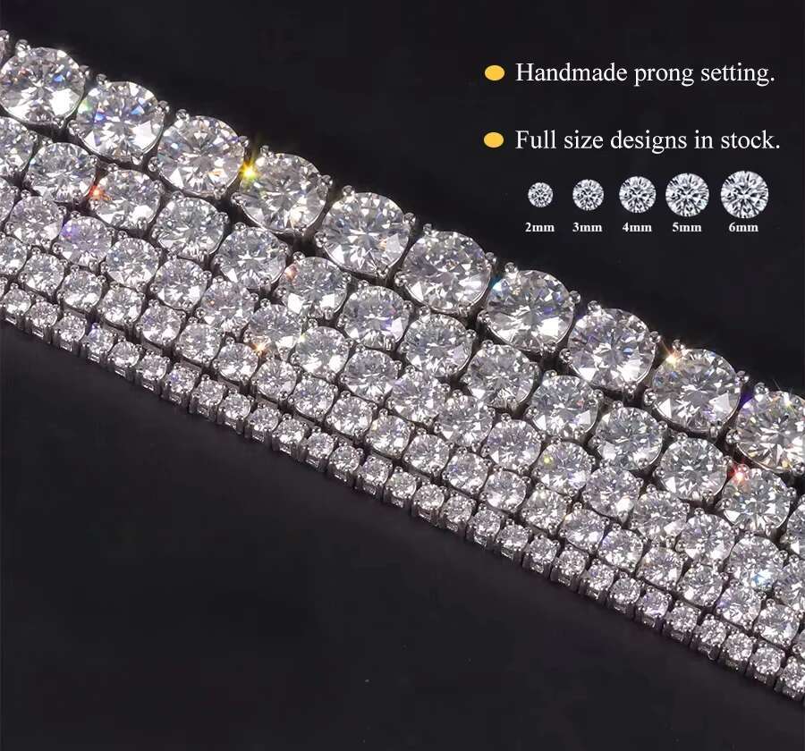 VVS Moissanite Tennis Chain Necklace - Iced Out 925 Sterling Silver Gold Jewelry