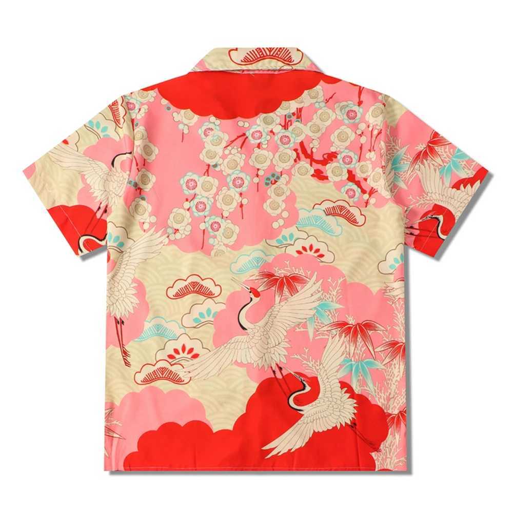 Black Crane Hawaiian Mens Summer Short sleeved Shirt Retro Street Mens Shirt X250410