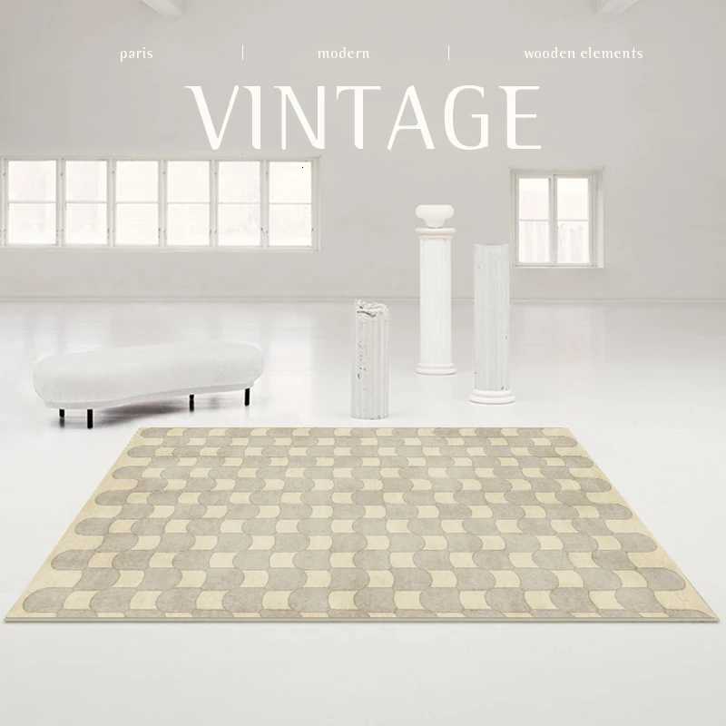 French Retro Rugs for Bedroom Checkerboard Living Room Decoration Carpet Ins Wind Plaid Bedside Floor Mat Large Area Plush Rug Y251110