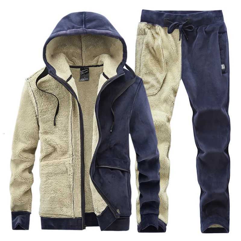 Cashmere Mens Fleece Warm Tracksuit Male Winter Warm Hooded Fashion Sets Mens Hoodies Pants Sportswear Sets WinterThick Set W251110