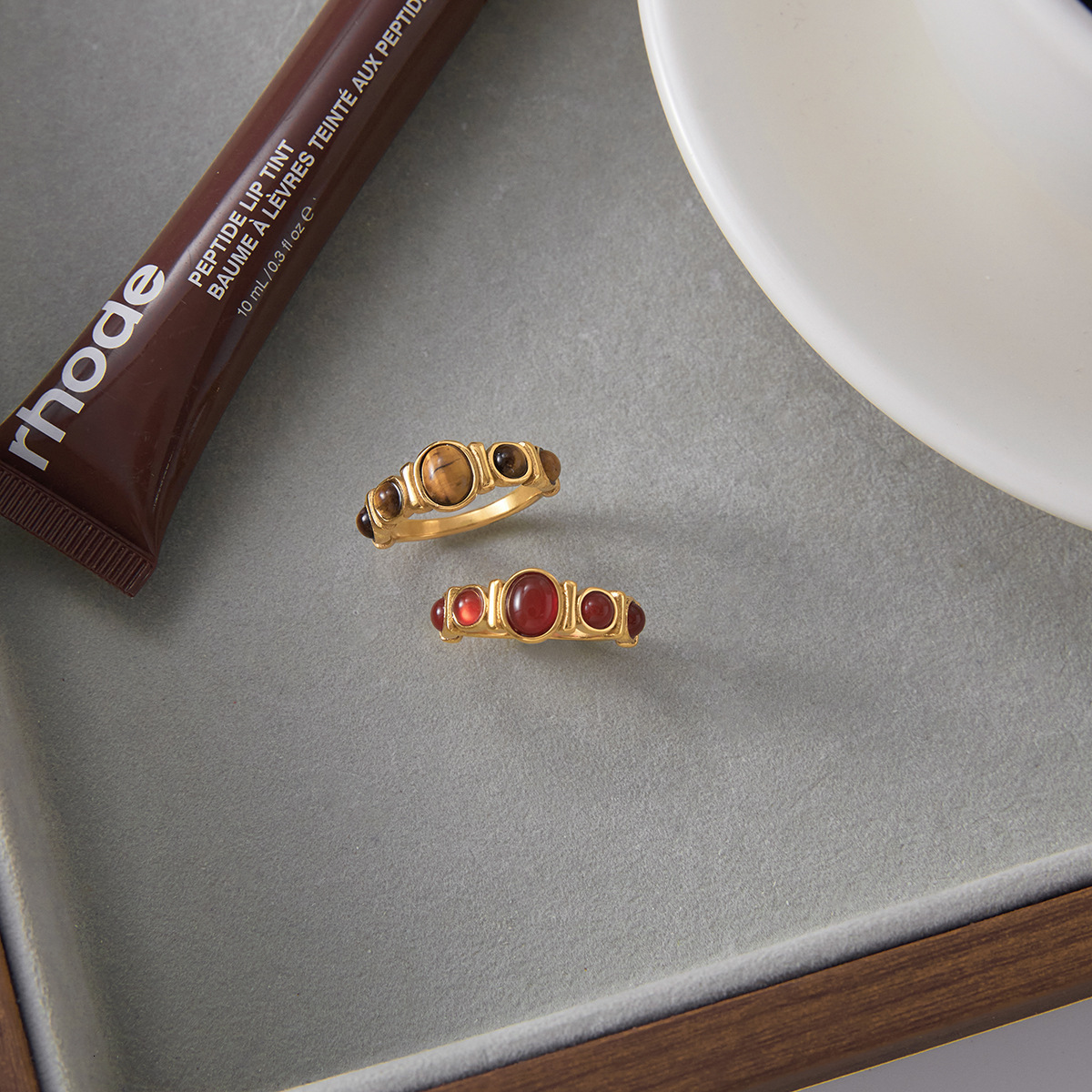 Fashion Ring Jieding Tiger Eye Designer Ring Stone Titanium Steel Ring Non-fading Stainless Steel Agate Jewelry For Women High-end Cross-border Rings