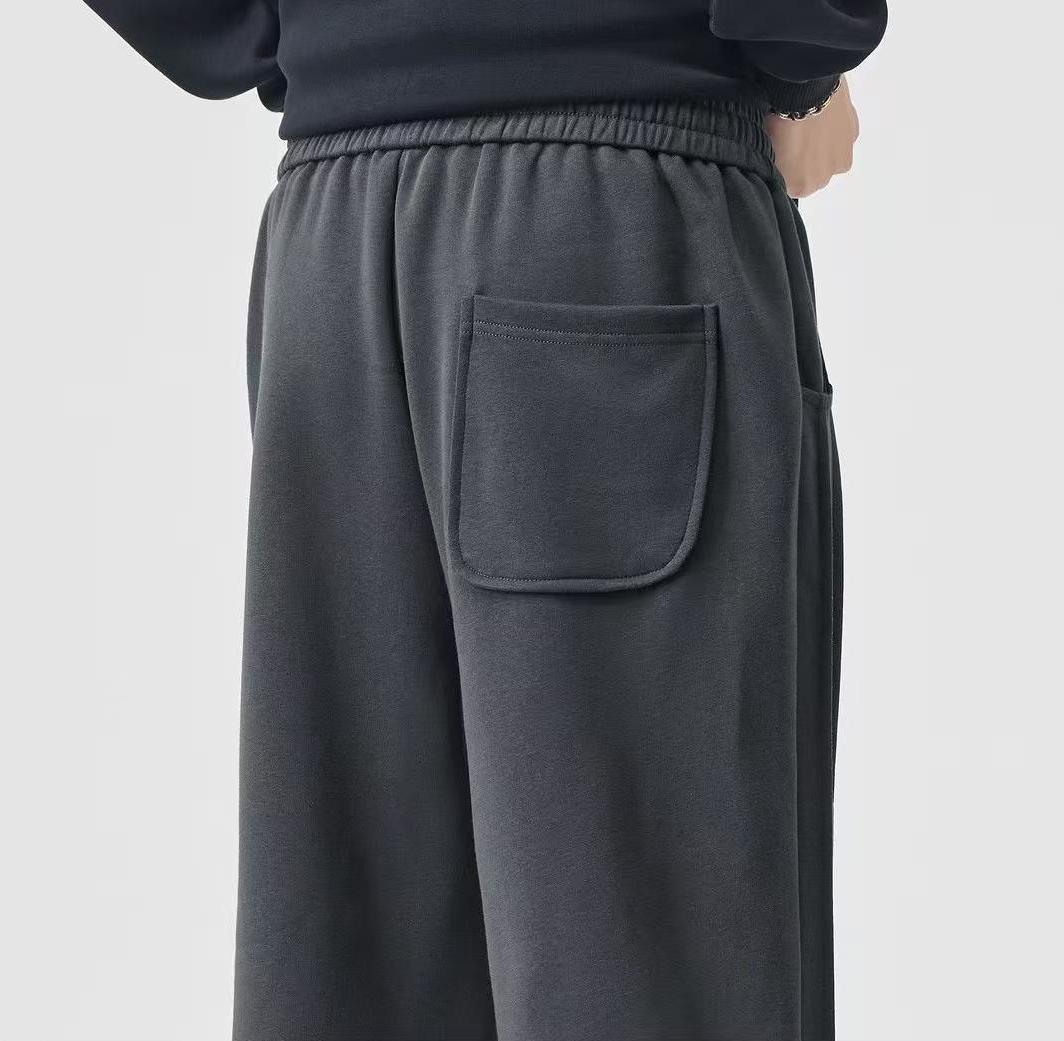 Best-Selling Extra-Long Black Knit Pants Loose Straight-Leg Men's Trousers 3022