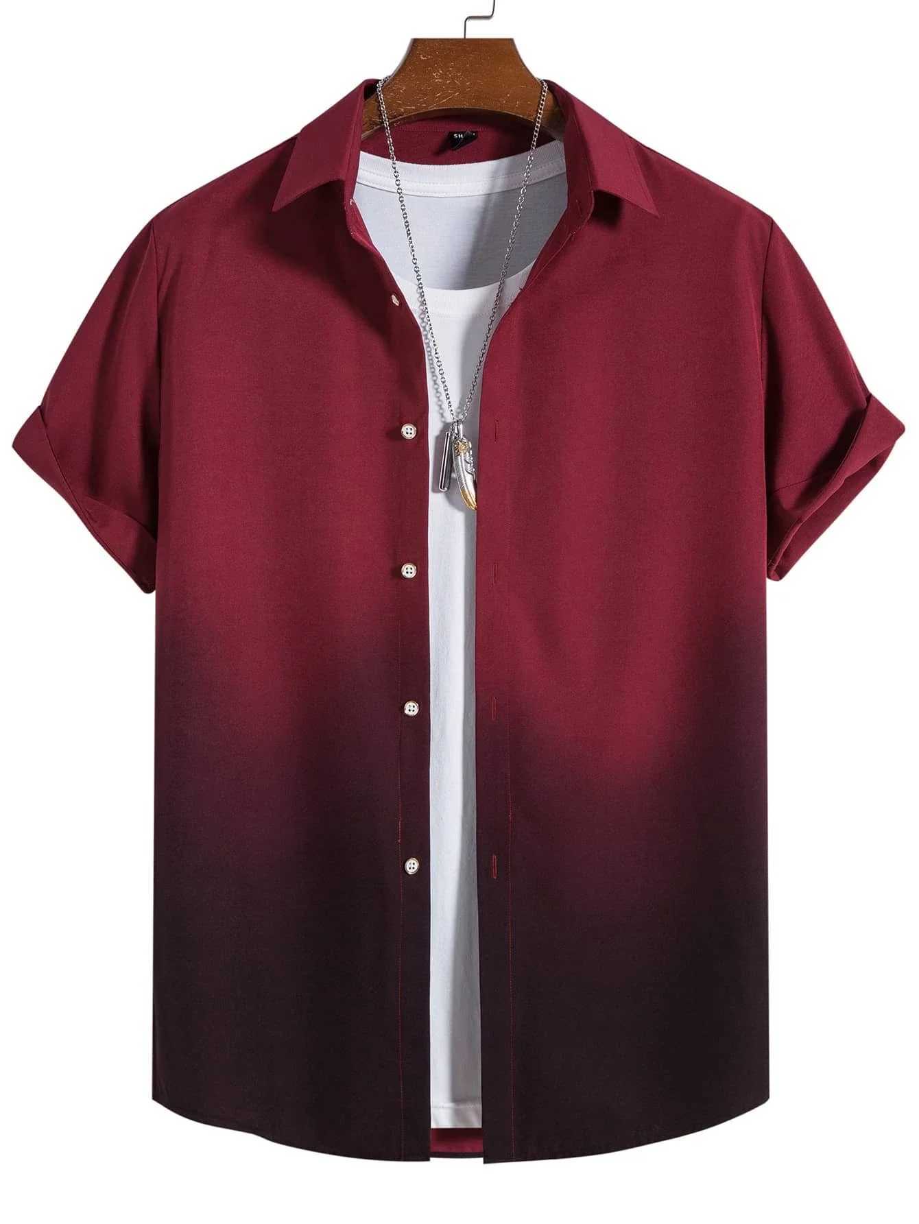Mens summer clothing gradient design graphic 3D printing shirt short sleeved top loose casual Hawaiian shirt X2504103