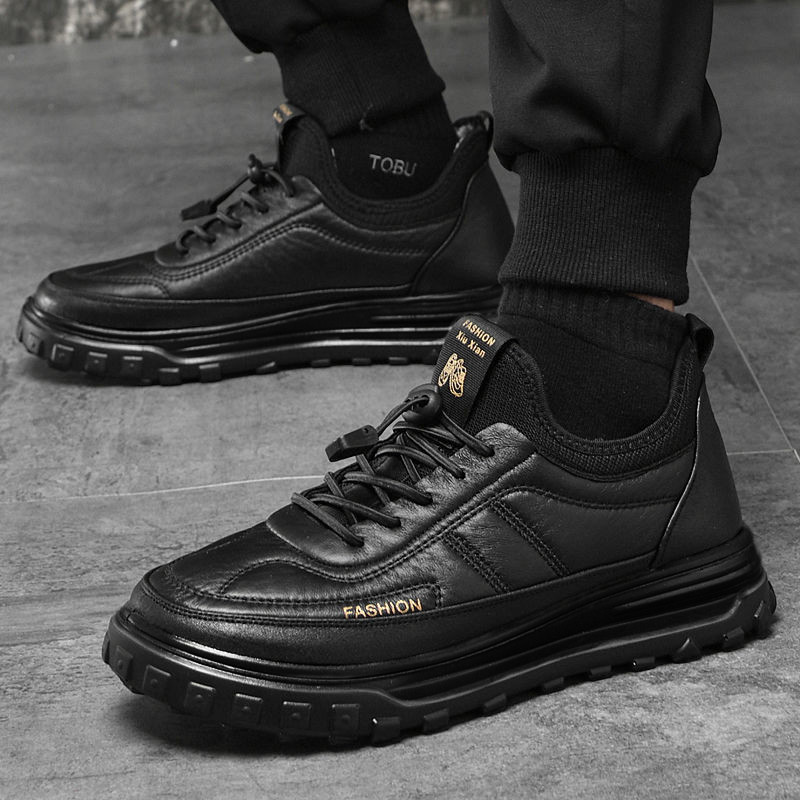 Designer New Style Winter Non-Slip Warm Men's Thickened Cotton Shoes Casual Shoes Soft-Sole Daddy's Leather Cotton Shoes Snow Boots