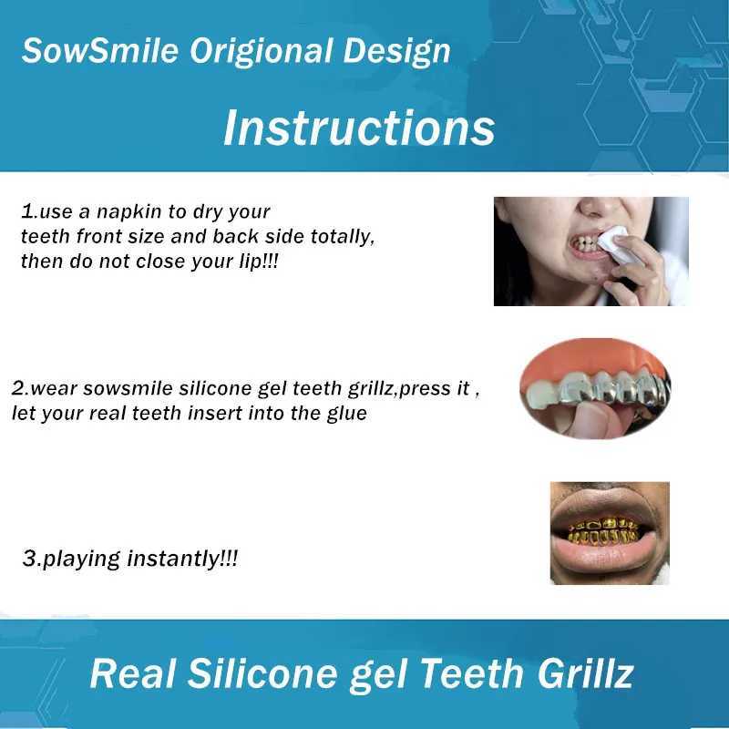 SowSmile Hiphop gold and silver genuine silicone gel stuck on the denture cover Teeth Grillz M250410