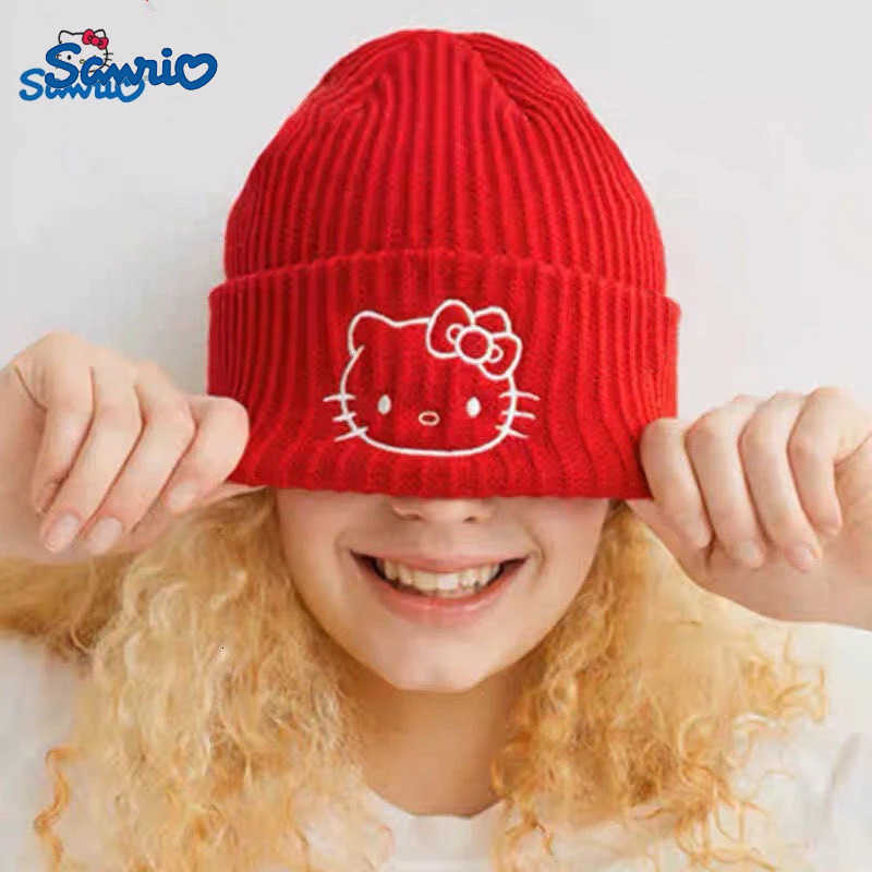 Sanrio Hello Kitty Kuromi Knitted Hat Kawaii Embroidered Benie Cap Cartoon Melody Cinnamoroll Thermal Hat Cute Gifts for Girls H251110