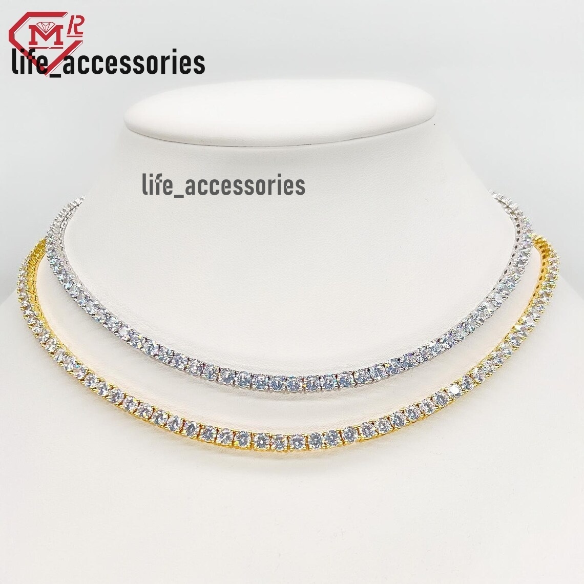 Hiphop 5mm Tennis Chain Tennis Necklace 925 Sterling Silver Gold Plated Iced Out VVS Moissanite Tennis Chain