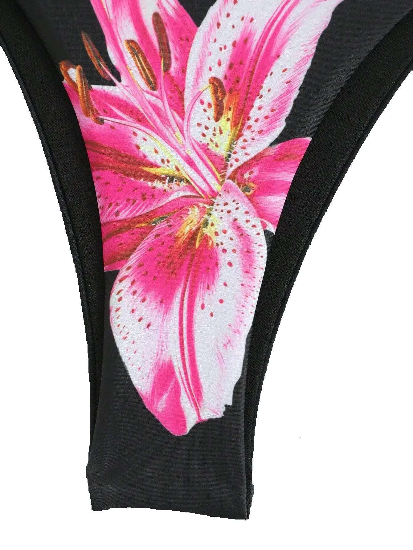 3-piece printed swimsuit, sexy, mini, triangular, bare back, tango underwear, high waist, long, women's, beachwear, new series 2025