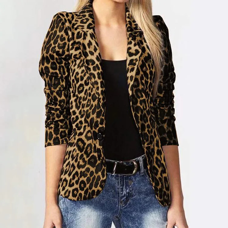 Womens casual leopard print cardigan jacket button up thin top Vneck ultrathin polyester spandex womens 250407