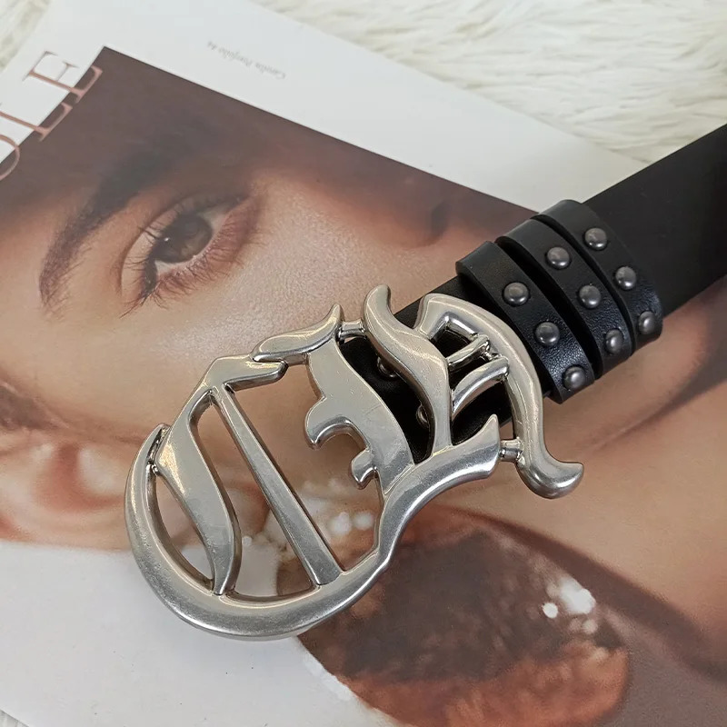 Neutral denim belt for men chrome plated CH Gothic accessories y ner heartshaped punk rivet women 250410