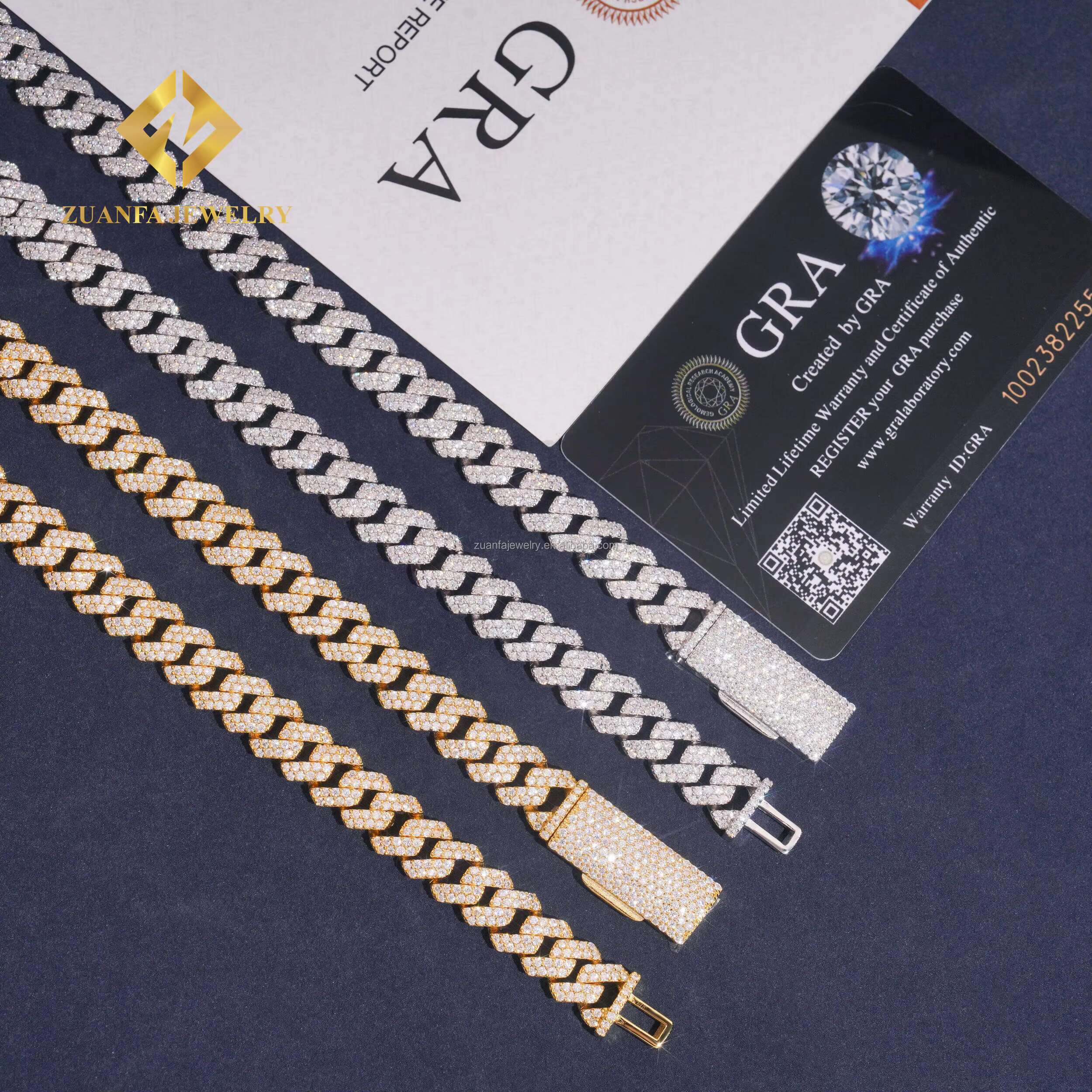 2025 best-selg jewelry 10mm two row pure sier chilled hip-hop pass tester Miami Cuban k and bracelet