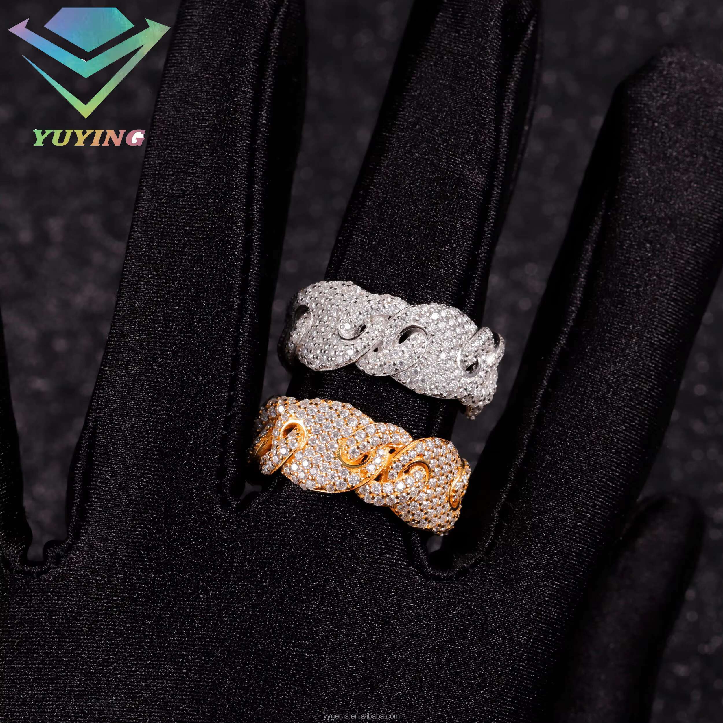 Ready to Ship 925 Sterling Silver Cuban Ring for Men Women Iced Out Moissanite Ring Fashion Jewelry Hip Hop Cuban Ring