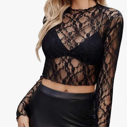 New Stylish Blouse Exquisite Lace Inner Wear Korean Version Long Sleeve Fairy Mesh Base Shirt