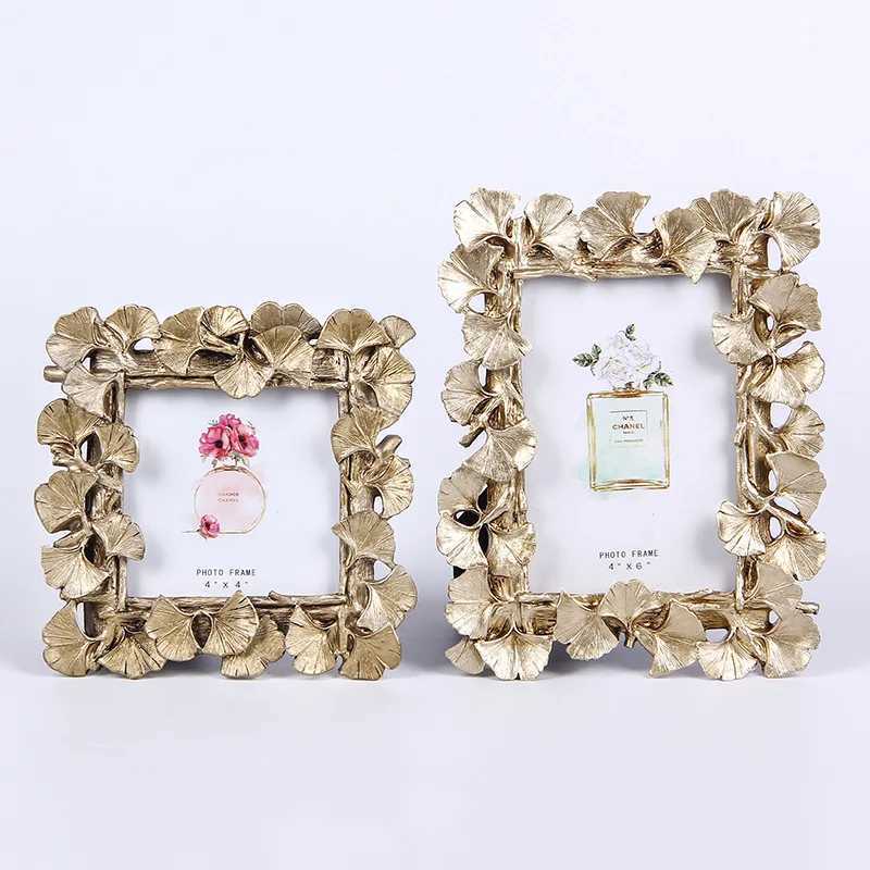 Golden Gingko Leaf Photo Frame European Creative Wedding Veil Retro Bedroom Table Decoration 4 6 7 L251110 H260306