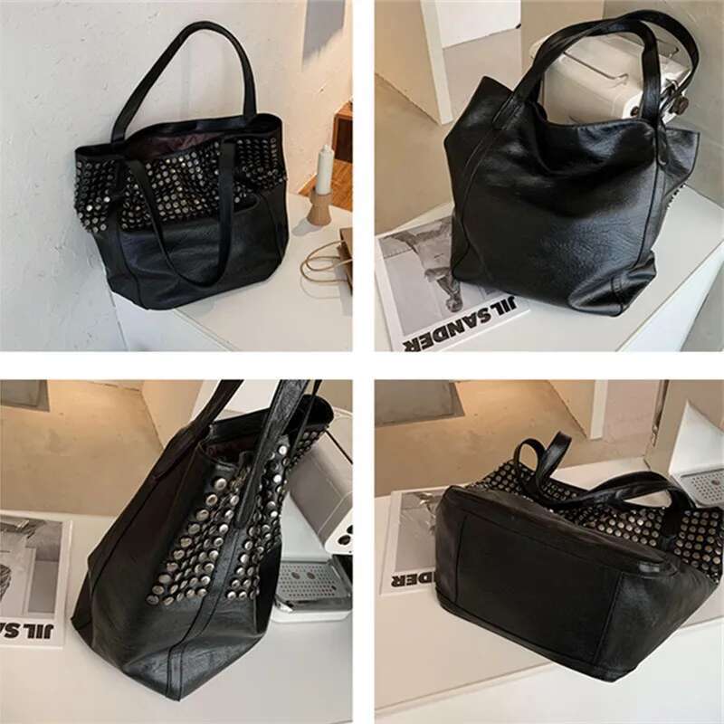 Fashion Big Tote Rivet Large Capacity Handbags High Quality Armpit Bags Female Soft Leather Shoulder Shopper Bag Dropship