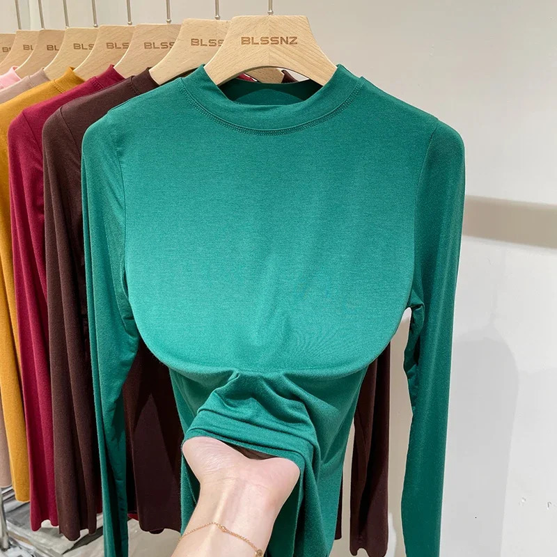 Womens Spring and Autumn Office Basic Oneck Ultra thin Tshirt Solid Color Multiple Matching Trend Casual Top Thread Long Sleeve Elasticity 250407