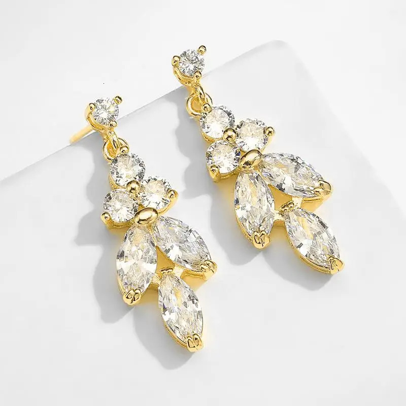 RAKOL Necklace Earring Set For Women Zircon Flower Leaf Fashion Bridal Wedding Party Charm Jewelry Set 250409