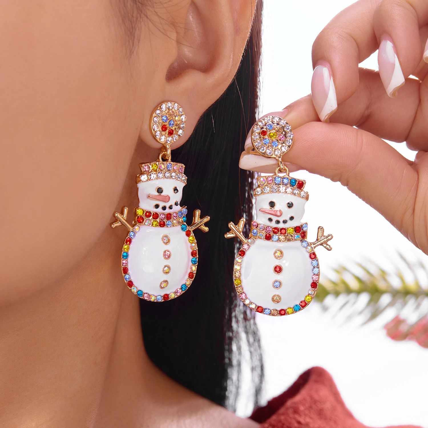 Colorful Crystal Zircon Snowman Dangle Earrings For Women Cute Christmas Tree Snowflake Bow Earring Xmas Year Party Gifts 251031