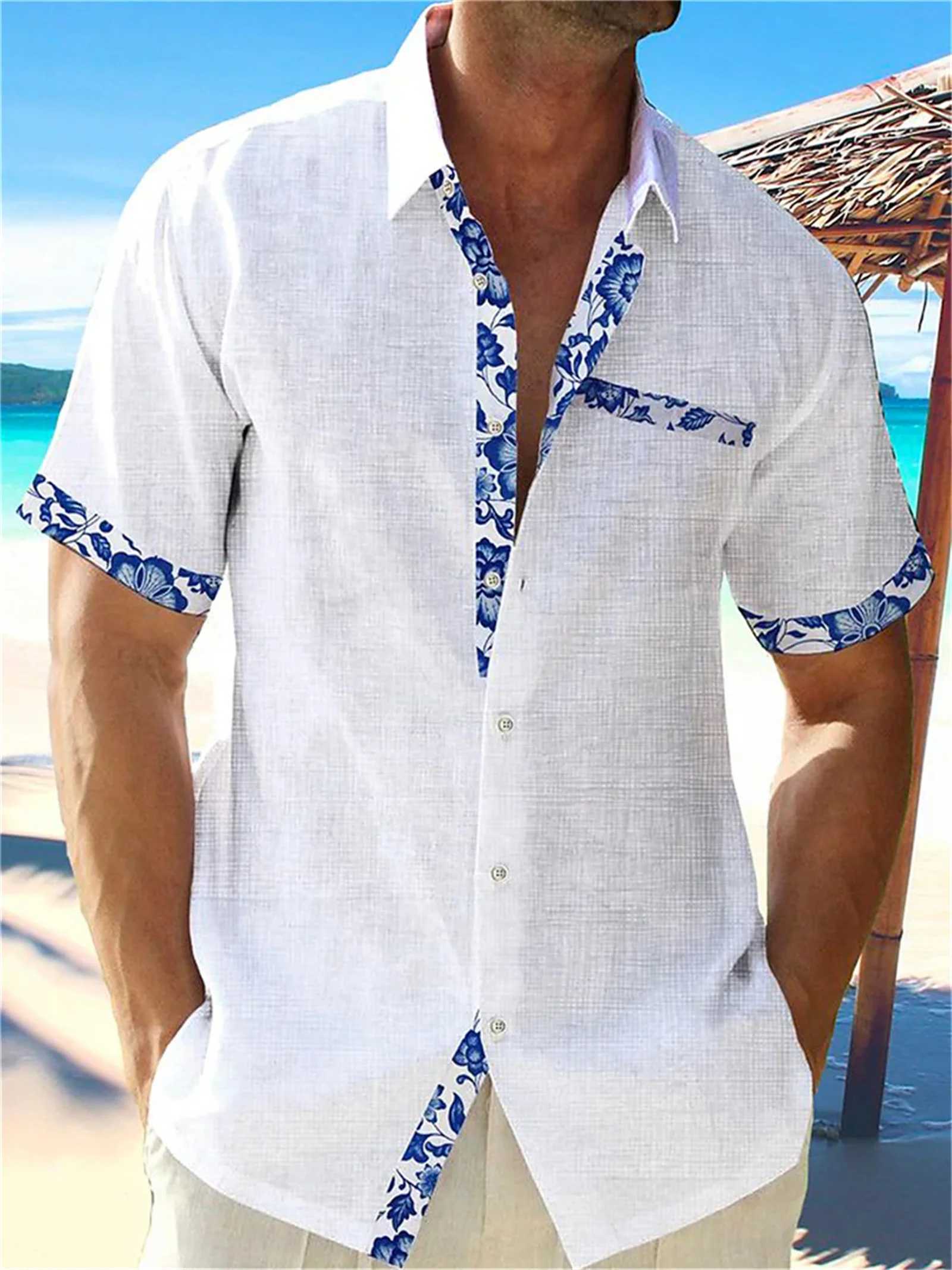 2017 Summer Fashion New Mens High Quality Hawaiian Beach Linen Short Sleeve Mens Street Solid Top Plus Size X250410
