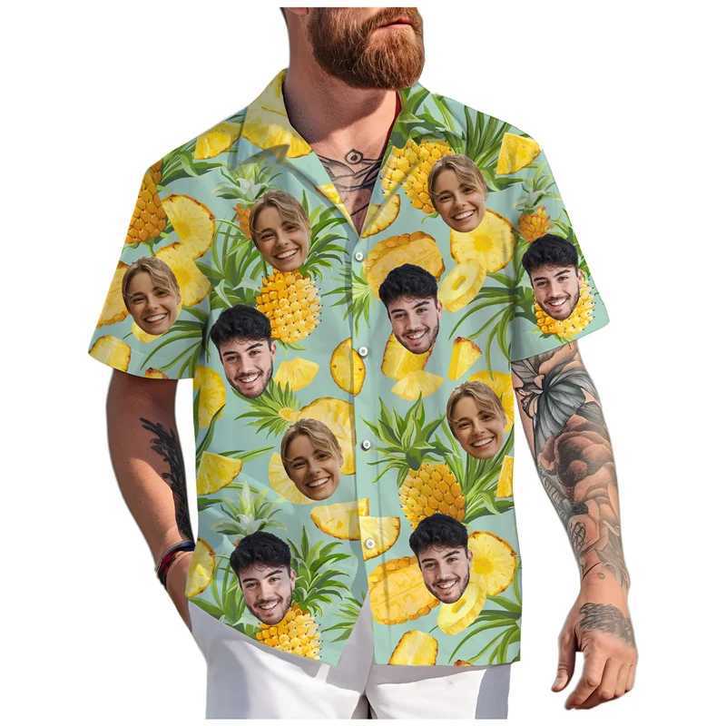 Fashionable summer customized facial Hawaiian shirt personalized 3D printed plant short sleeved party vacation beach Aloha shirt X250410